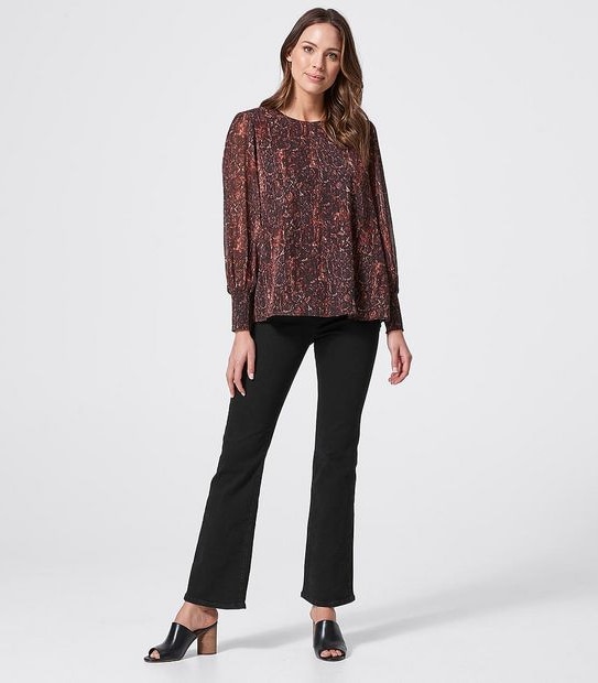 Long Sleeve Shirred Cuffed Blouse - Snake Print