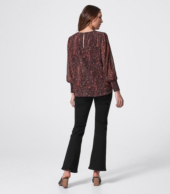 Long Sleeve Shirred Cuffed Blouse - Snake Print