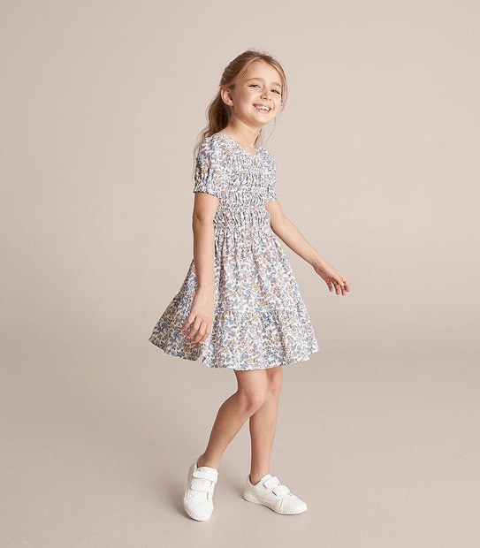 Shirred Elastic Floral Dress