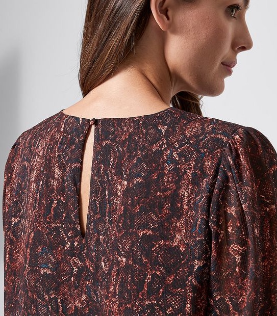 Long Sleeve Shirred Cuffed Blouse - Snake Print