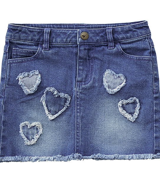 Girls' Heart Applique Denim Skirt