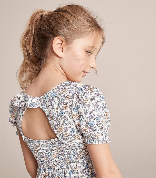 Shirred Elastic Floral Dress