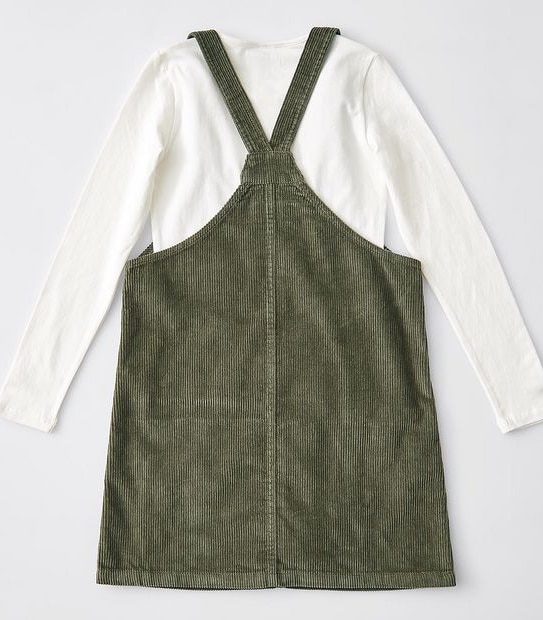 Cord Pinafore 2 Piece Set - Khaki/White