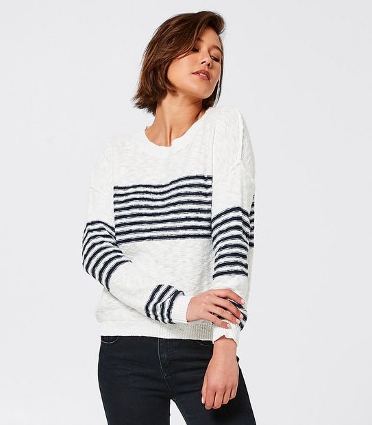 Bettina Liano Block Stripe Knit Jumper - Ivory/Navy Blue 