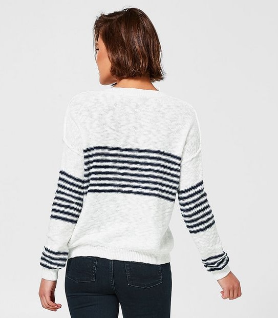 Bettina Liano Block Stripe Knit Jumper - Ivory/Navy Blue 