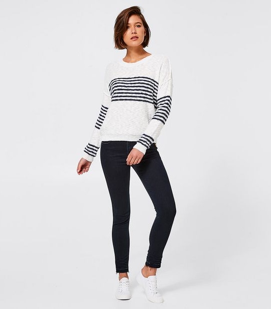 Bettina Liano Block Stripe Knit Jumper - Ivory/Navy Blue 