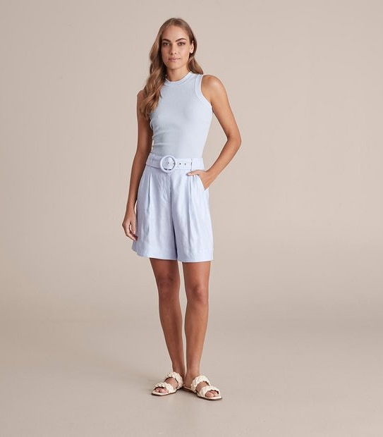 Preview Linen Blend High Waisted Belted Shorts