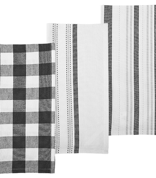 Set of 3 Soleil Tea Towels - Jumbo Black