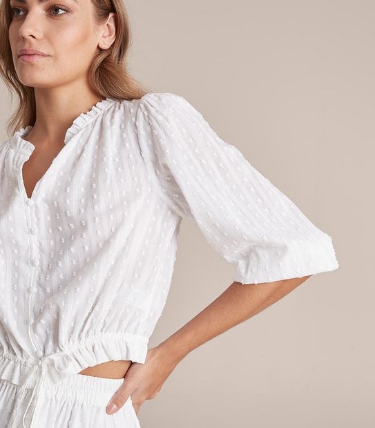 Preview Gathered Crop Hem Dobby Top