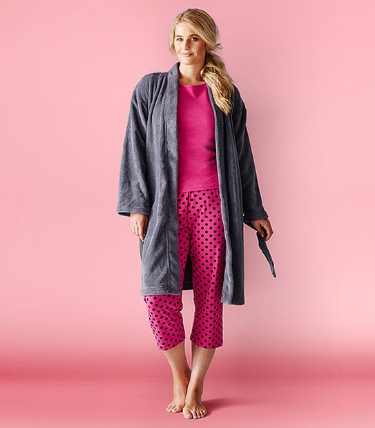 Coral Fleece Short Dressing Gown - Grey