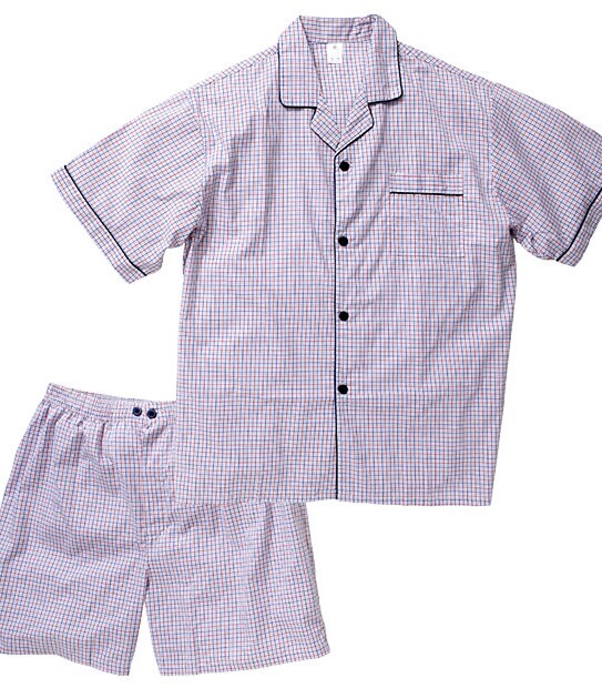 Cotton Yarn Dyed Check Short Sleeve Pyjama Set - Red/Blue