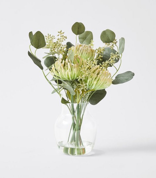 Pincushion Protea Arrangement in Glass Vase