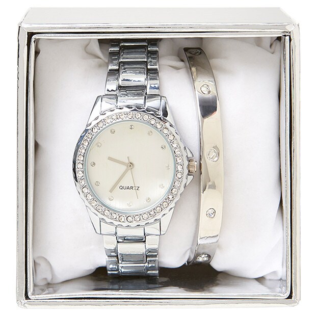 Women's Watch & Bangle Gift Set - Silver Women's Watch & Bangle Gift Set - Silver