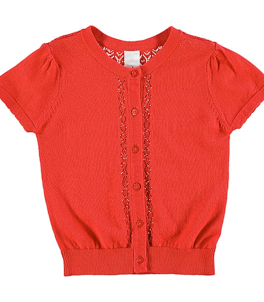 Girls' Short Sleeve Pointelle Knit Cardigan