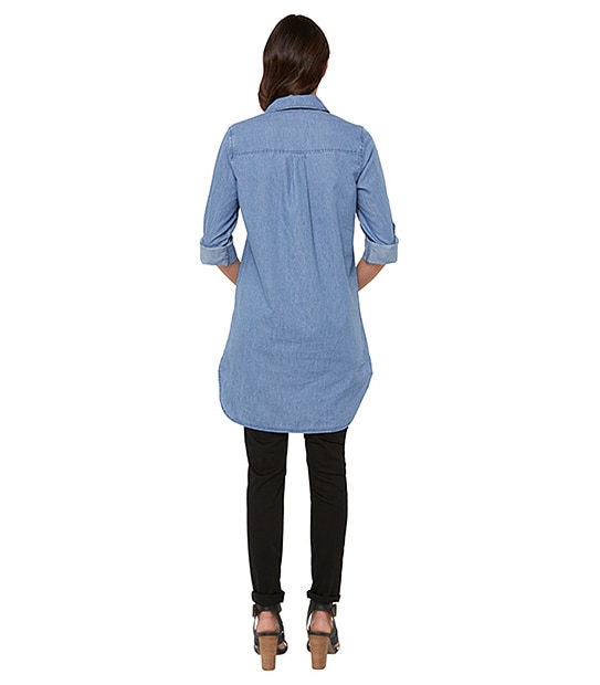 Longline Denim Shirt - Mid Wash