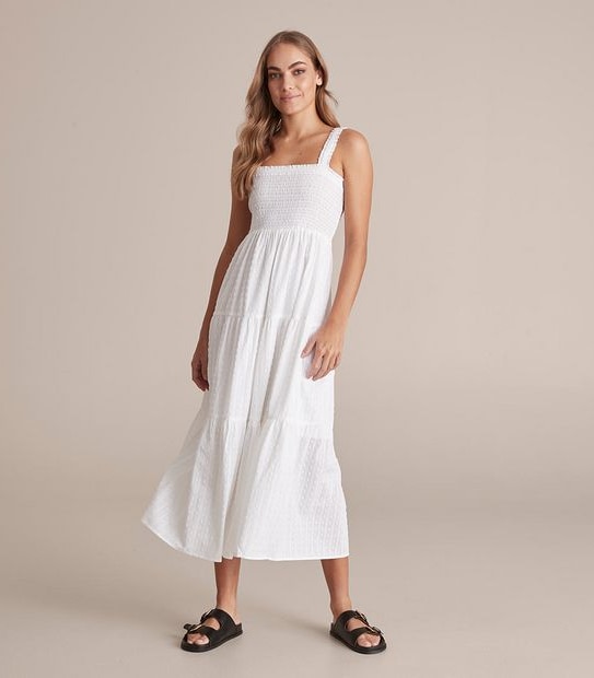 Preview Shirred Frill Strap Midi Dress