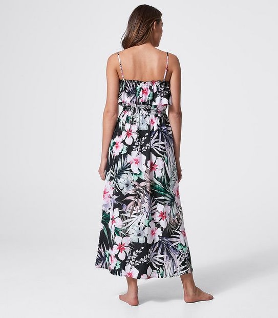 Maxi Length Swim Dress - Black Floral