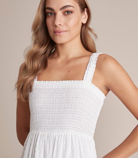 Preview Shirred Frill Strap Midi Dress