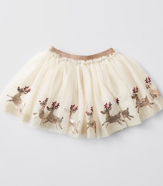 Christmas Reindeer Tulle Skirt - Beige