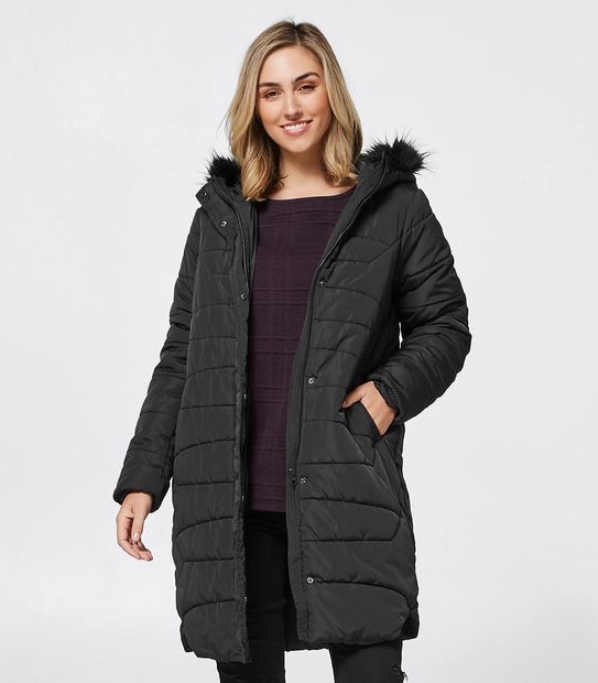Longline Padded Jacket - Black