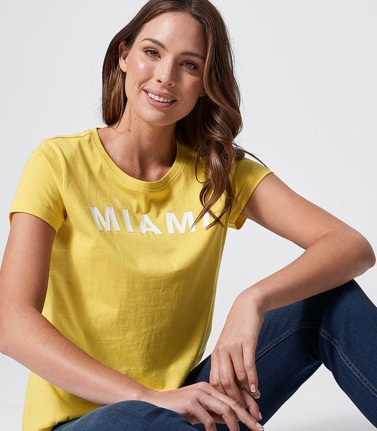 Printed Organic Cotton T-Shirt - Cream Gold Miami