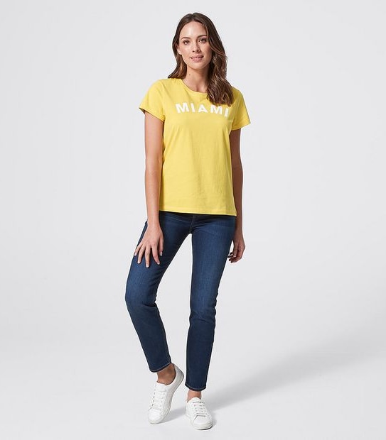 Printed Organic Cotton T-Shirt - Cream Gold Miami