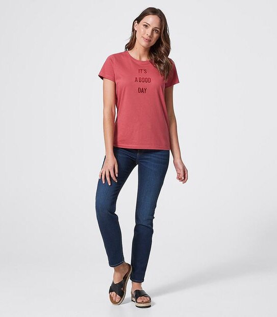 Printed Organic Cotton T-Shirt - Garnet Rose Red It's A Good Day