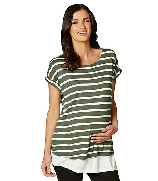 Maternity Layered Nursing Top - Thyme / White