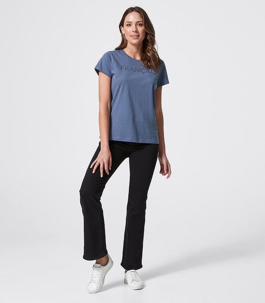 Printed Organic Cotton T-Shirt - Denim Blue Francais