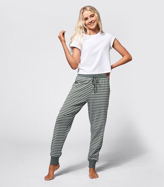 Lily Loves Sleep Jogger Pants - Khaki Green Stripe