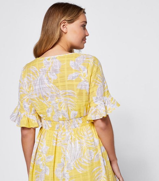 Tropical Print Flutter Sleeve Waisted Dress