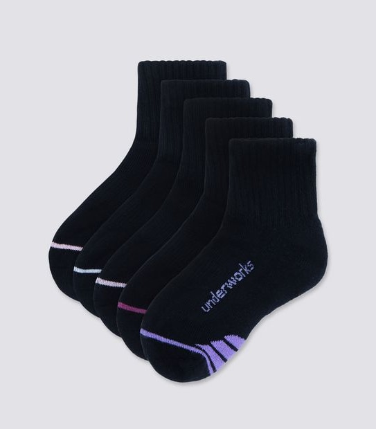 5 Pack Underworks Kids Qtr Crew Socks