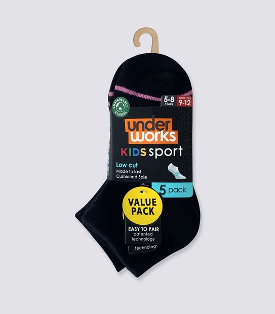 5 Pack Underworks Kids Low Cut Socks