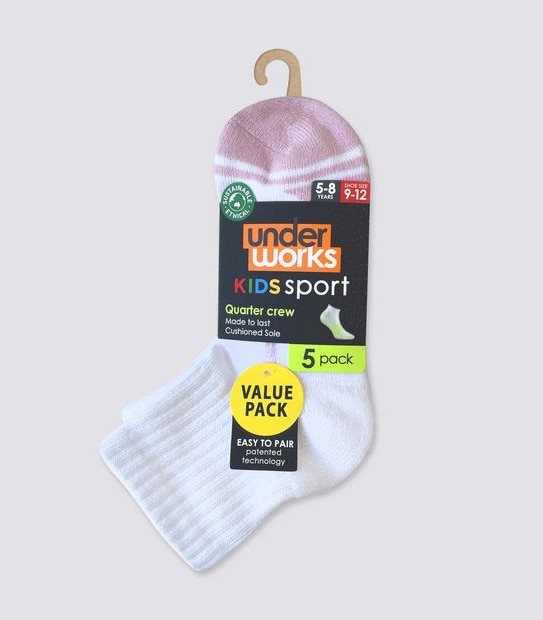 5 Pack Underworks Qtr Crew Socks