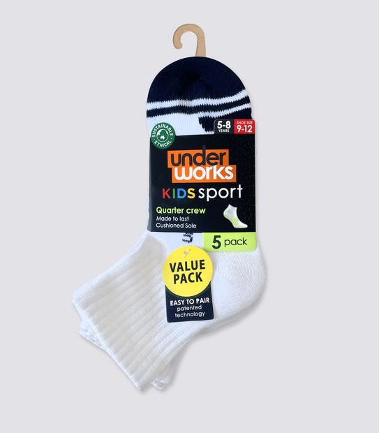 5 Pack Underworks Qtr Crew Socks