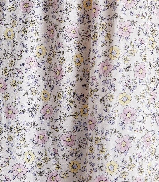 Linen Blend Floral Shirred Dress