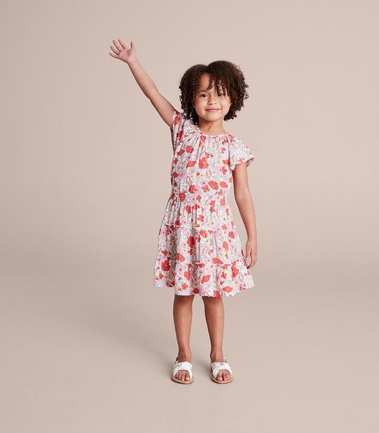 Linen Blend Floral Tiered Skirt