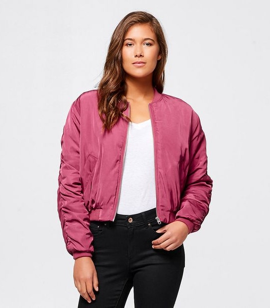 Lily Loves Ruched Sleeve Bomber Jacket