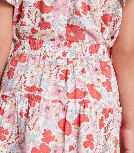 Linen Blend Floral Tiered Skirt