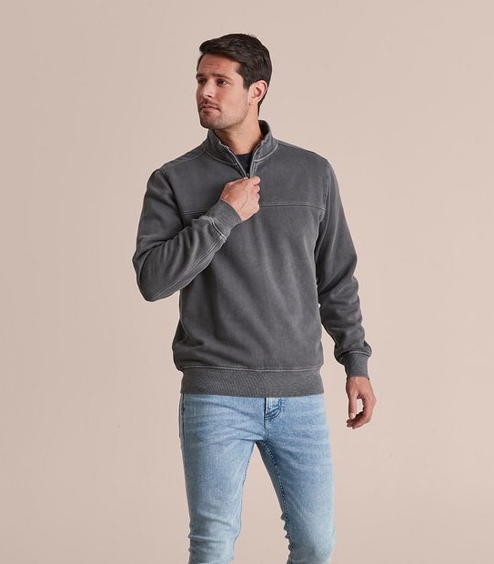 Garment Dyed 1/2 Zip Slub Fleece Jumper