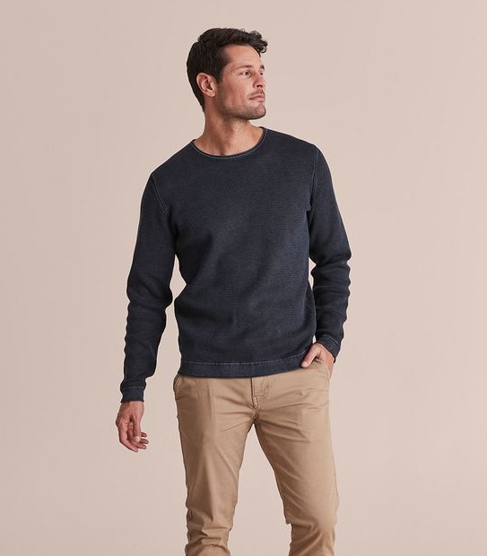 Knit Zig Zag Stitch Crew Neck Jumper