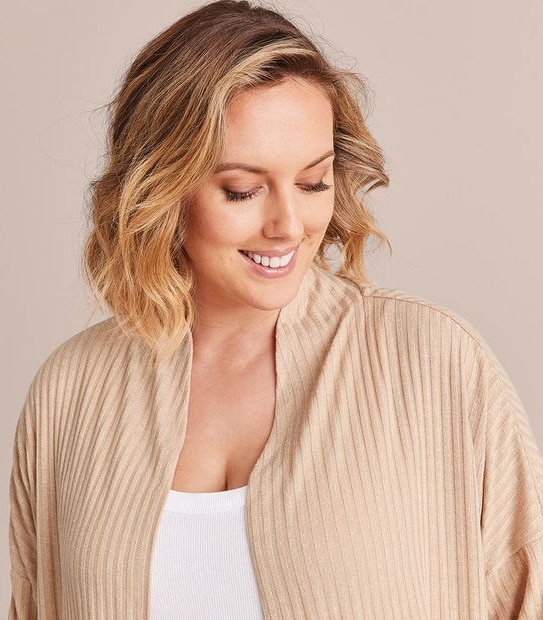 Curve Long Sleeve Knit Rib Cardigan