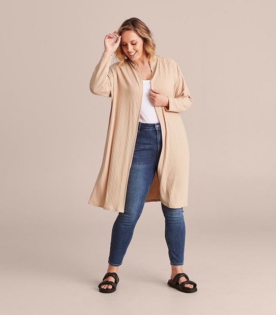 Curve Long Sleeve Knit Rib Cardigan