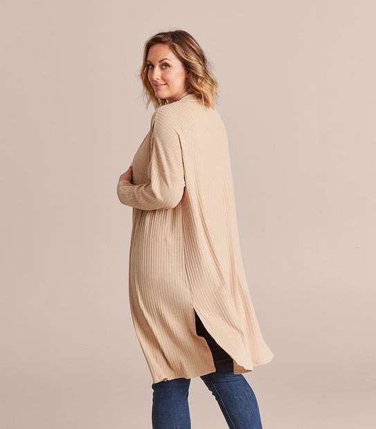 Curve Long Sleeve Knit Rib Cardigan