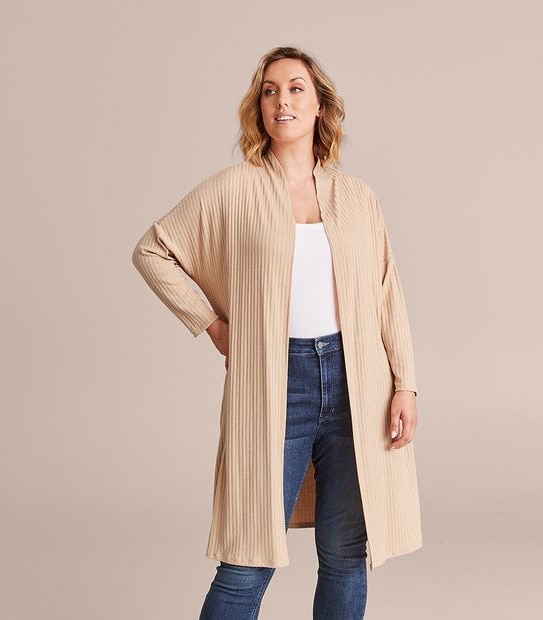 Curve Long Sleeve Knit Rib Cardigan
