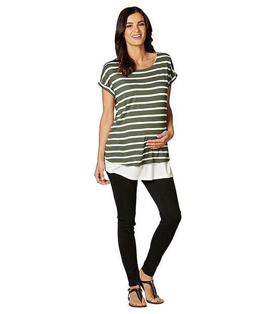 Maternity Layered Nursing Top - Thyme / White
