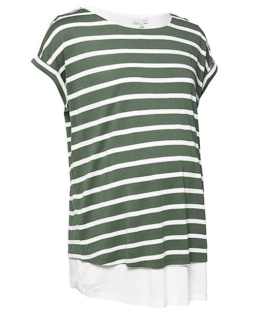 Maternity Layered Nursing Top - Thyme / White