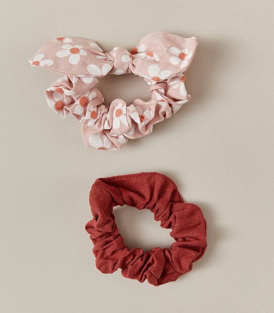 2 Pack Kids Large Floral Print Bow Scrunchies Set