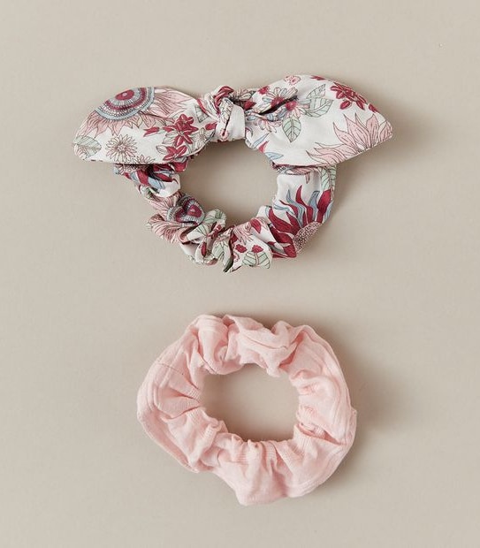 2 Pack Kids Large Floral Print Bow Scrunchies Set