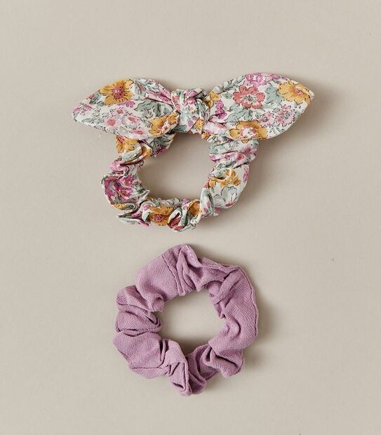 2 Pack Kids Large Floral Print Bow Scrunchies Set
